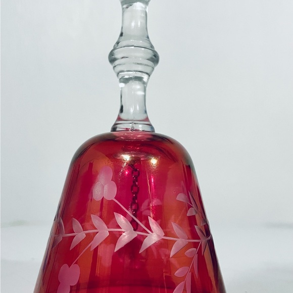 Vintage Dinner Bell Cranberry Ruby Red Etched Floral Glass - Picture 12 of 12